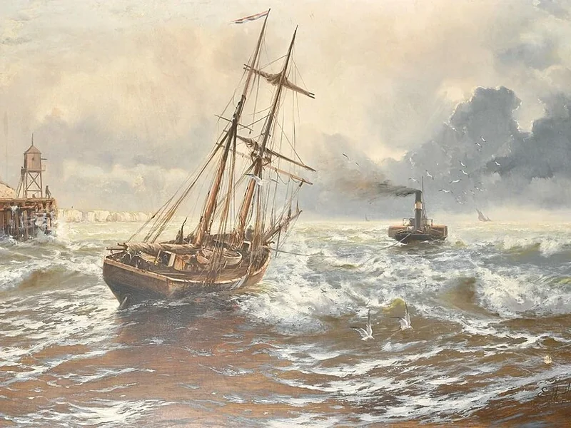 1851-Edward Henry Eugene Fletcher - Barche che lasciano Dover in acque agitate